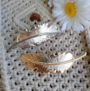 Feather hair clips barrettes silver gold leaf boho